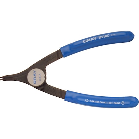 Gray Tools Convertible Retaining Ring Plier, 7-1/2 Long, .070 Tip, 18 Degree Tip Angle B118C